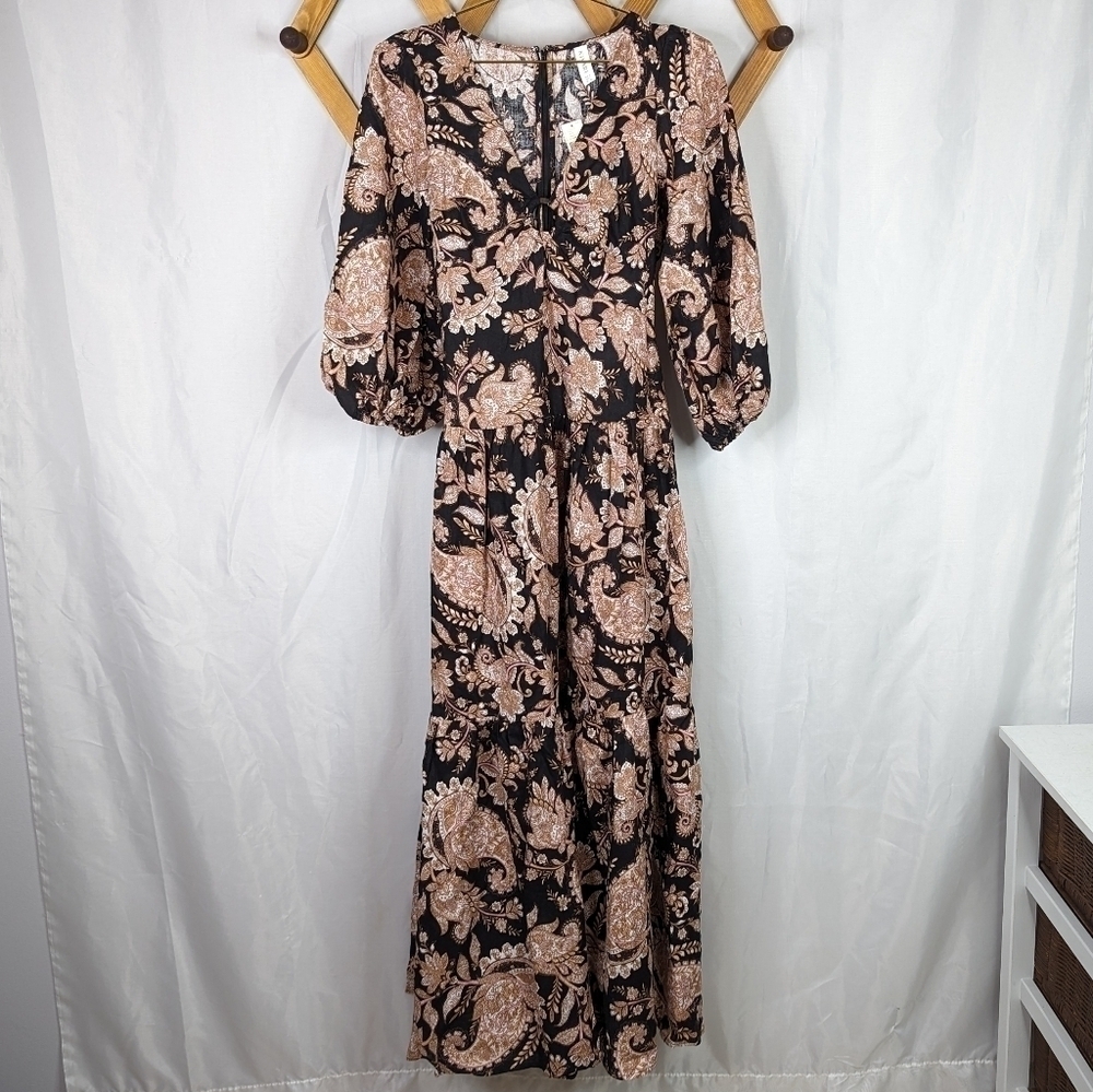 Anthropologie Kivari Floral Paisley Puff Sleeve Maxi Dress Size M - Picture 4 of 9